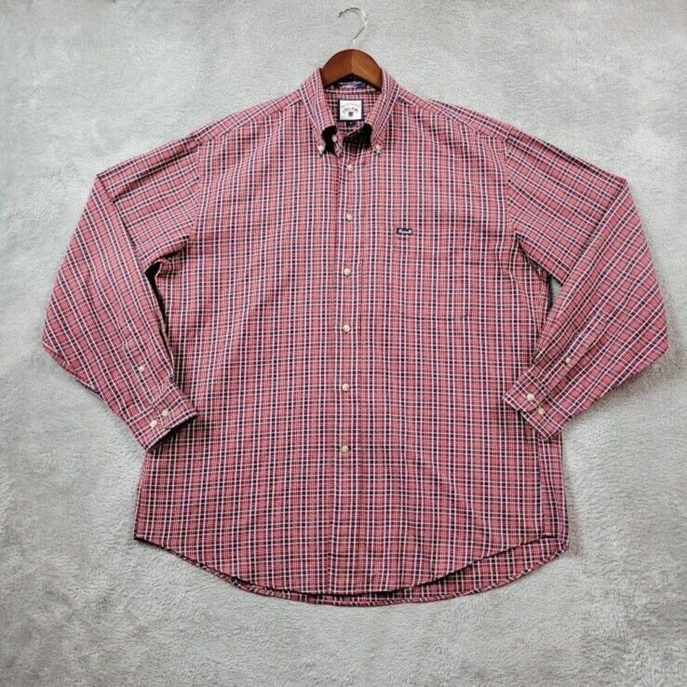 Faconnable Flannel Shirt Mens Large Plaid Red Business Casual Soft Warm